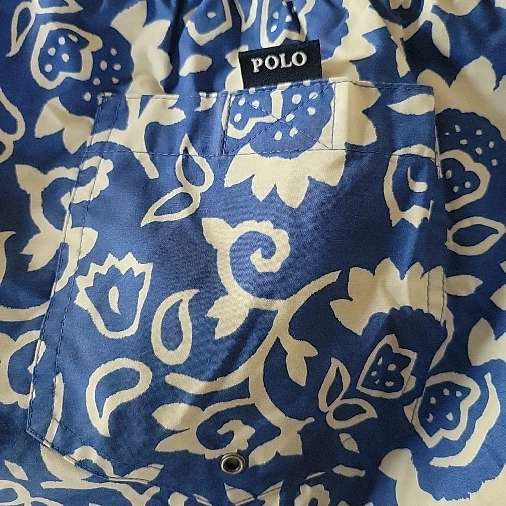 Polo Sport Ralph Lauren Swim Board Shorts Mens Medium Blue‎ Floral AOP Lined VGT